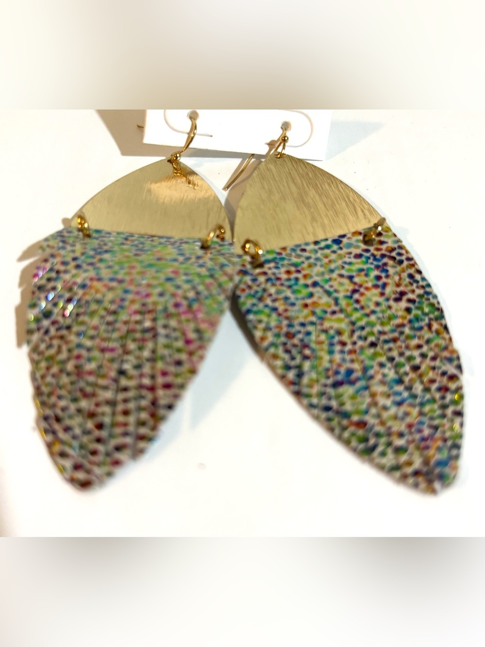 Gold and Multicolor Teardrop Fringe leather Earrings